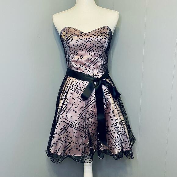 Masquerade Pink & Black Polka Dot Formal Dress - Picture 1 of 12